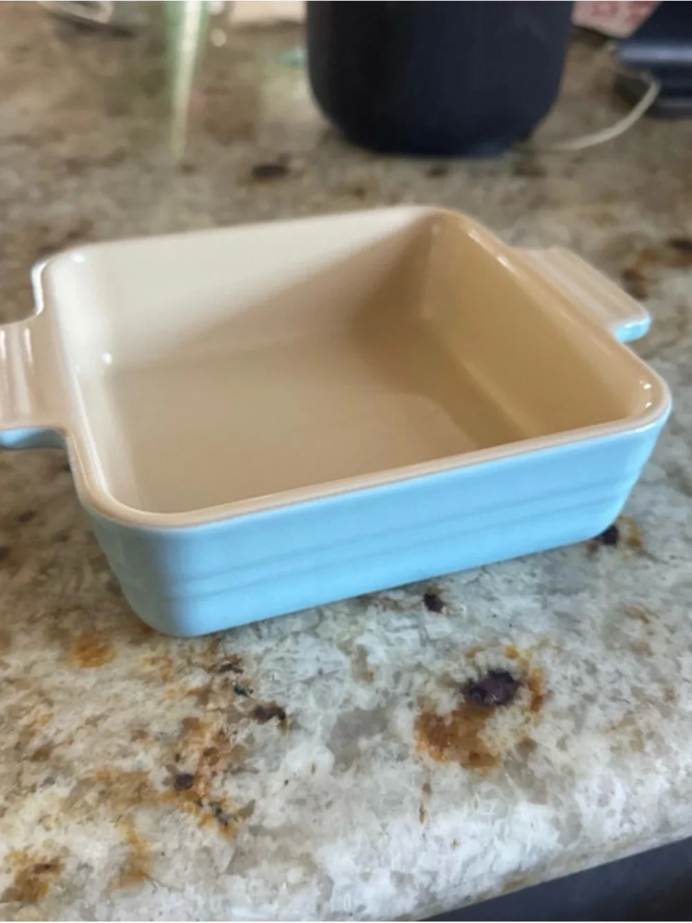 Le Creuset Rectangular Mini Baker in Sky Blue and Cream